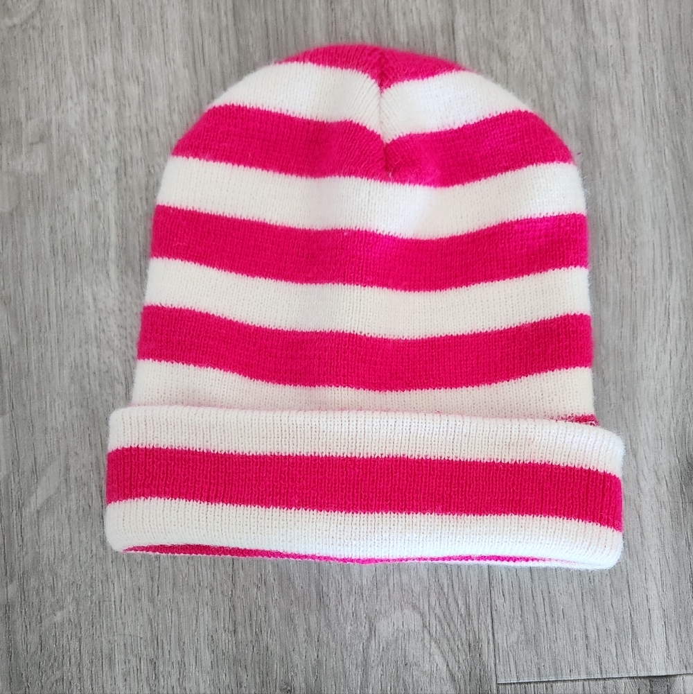 Children's Place Striped Hot Pink/white Beanie